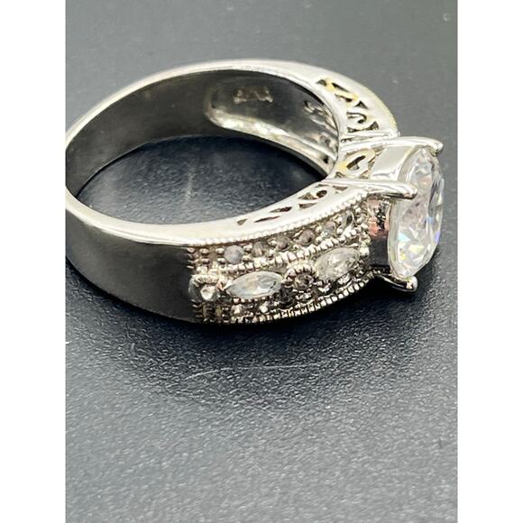 PP Signed 925 Sterling Silver Large Round CZ Engagement Promise Ring Sz 9.5 - Picture 12 of 13